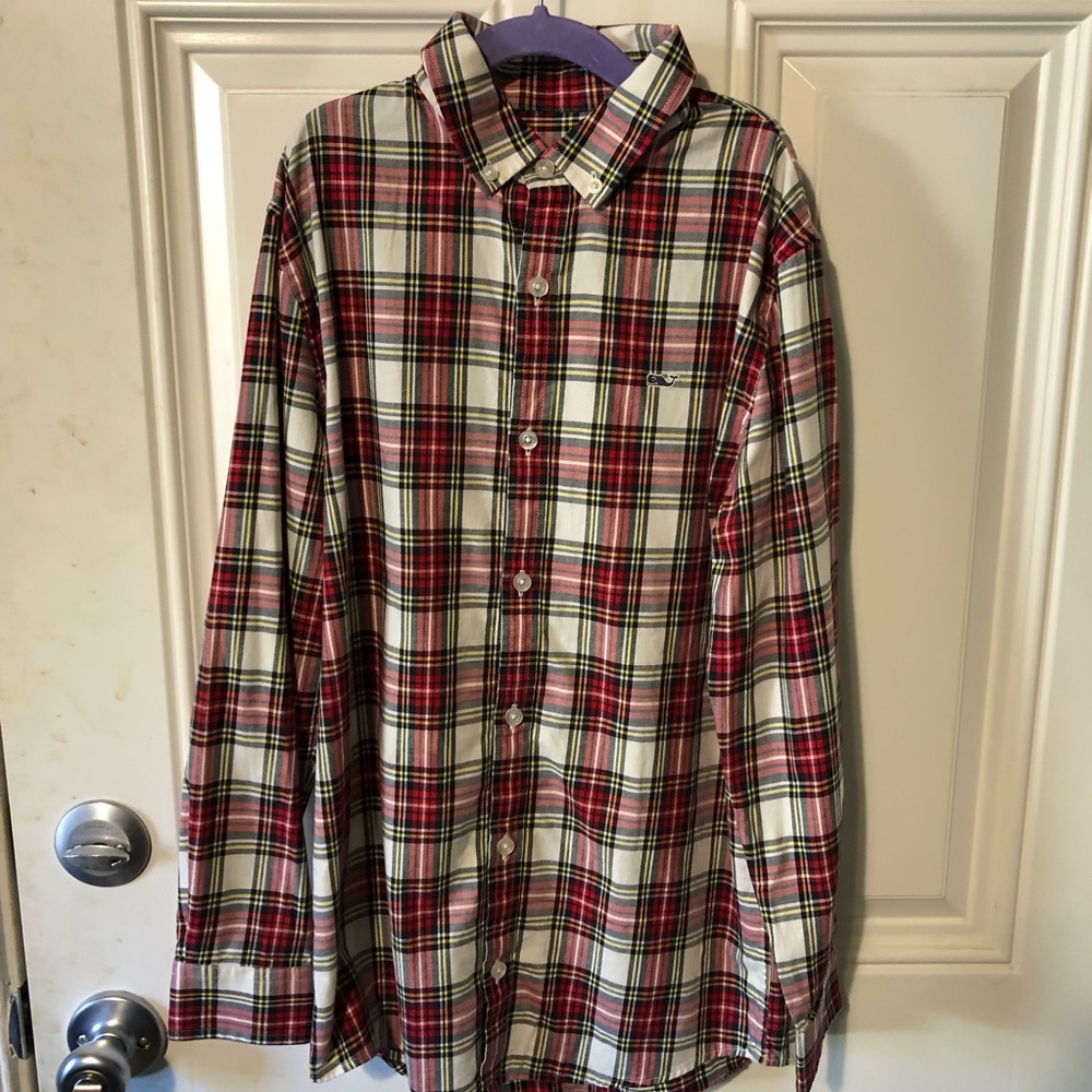 Vineyard Vines Classic Whale Holiday Plaid Button Down Shirt Size M (12-14)